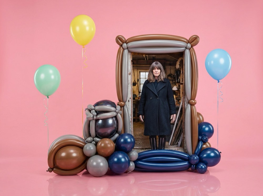 Türrahmen aus Luftballons, Person davor bleibt fotografisch